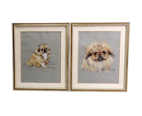 D Sykes (British, 20th Century), Portrait of a Pekinese, a pair, signed and dated 'D Sykes 71' (lower right), pastel, 28 x 22