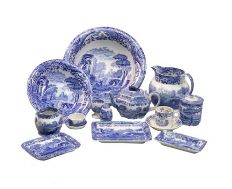 A collection of Copeland Spode Italian blue transfer printed wares, twenty-three pieces including a large circular bowl, spon