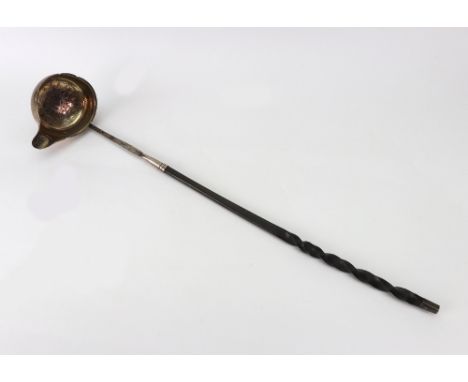 A George III silver punch ladle, London 1796, the circular single lipped bowl bright cut foliate engraved, bright cut engrave