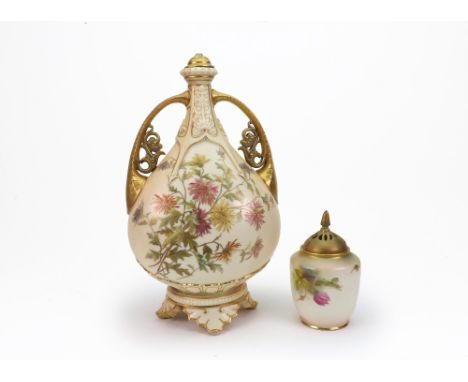 A Royal Worcester blush ivory ground and gilded two handled vase and cover, shape no. 1142, painted with flowering branches, 