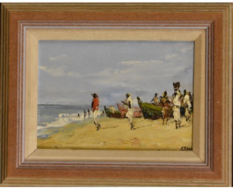 F. MayaImpressionist Figures on a Beachsigned, oil on board, 17cm x 23cm
