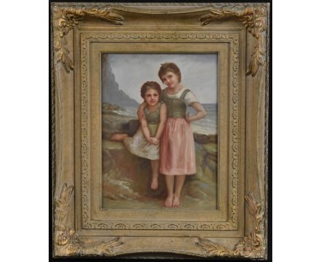 English School (20th century)Portrait of two children in a Costal Landscape oil on board, 40cm x 29.5cm