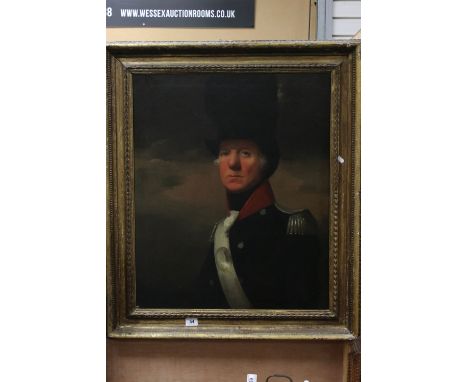 Oil Painting on Canvas Half Length Portrait of an 18th century Continental Military Officer, 73cms x 61cms, gilt framed 