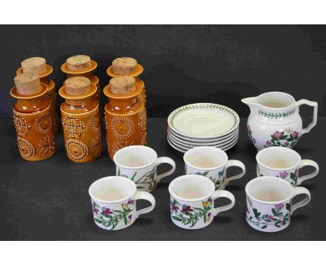 A Portmeirion Botanic Garden pattern coffee set to include six cups, six saucers and a milk jug together with six Portmeirion