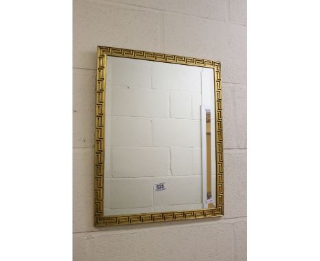 Gilt Metal Framed Mirror with Greek Key design, with bevelled edge, 41cms x 51cms 