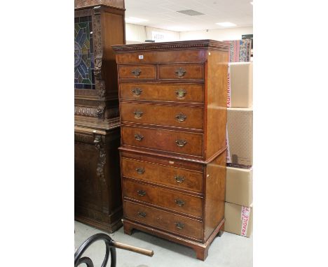 18th century style Walnut Inlaid Chest on Chest , the upper section with two short over three long drawers, the lower section