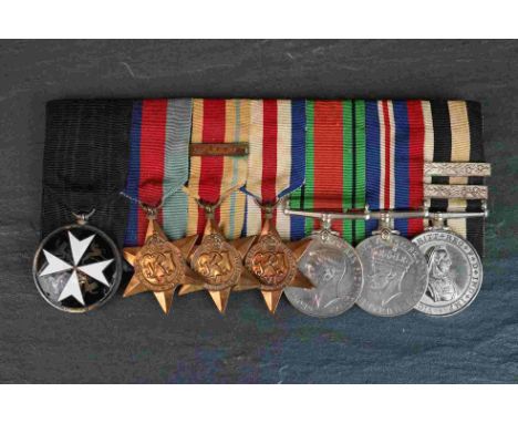 A full size World War Two medal group of seven, all on original ribbons and court mounted to medal bar to include the 1939-45