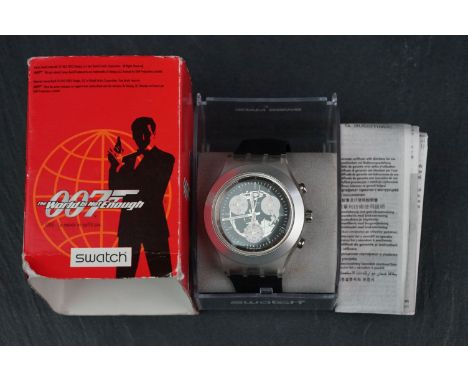 Limited edition Swatch James Bond 007 ' The World Is Not Enough ' chronograph wristwatch, unworn, purchased in 2001 at Harrod