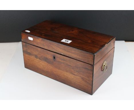 A Victorian rosewood twin compartment tea caddy with bowl frame, width approx 36cm. 