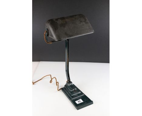 Art Deco 1930's Bauhaus ' Erpe ' model 52 Banker's Lamp with Bakelite Shade and Metal Base, stamped to base ' 52 ERPE Made in