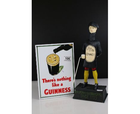 Enamel Advertising Sign ' There's nothing like a Guinness ' 26cms x 18cms together with a Cast Metal Guinness Advertising Mon