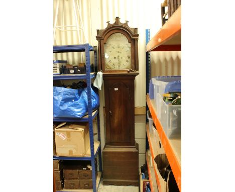 19th century Oak 8 day Longcase Clock with arched dial and painted face, 213cms high 