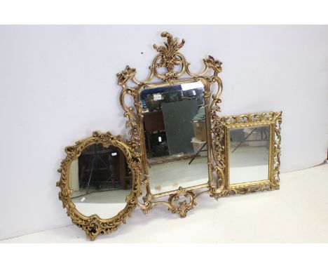 20th century Veronese Product Gilt Framed Rococo style Mirror, 108cms x 57cms together with a similar Rectangular Mirror, 53c