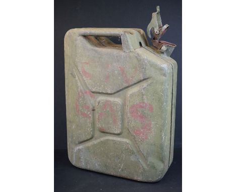 A British military issued jerry can dated 1975 and marked with the British broad arrow. 