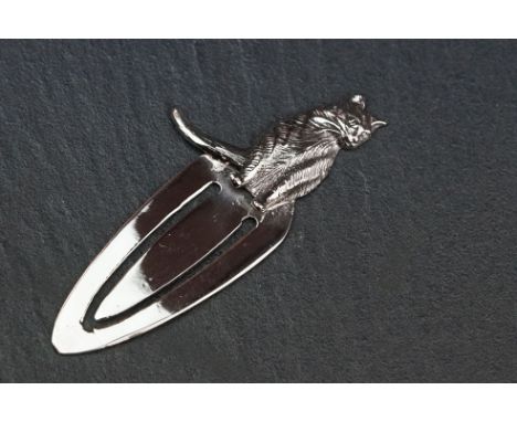 Large silver bookmark with cat finial 