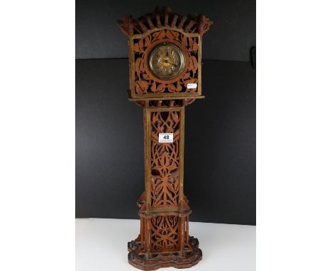 Early 20th century Clock in the form of a Longcase with fretwork carved case, 71cms high 