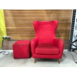 NO RESERVE Sits High Back Fabric Arm Chair & Footstool