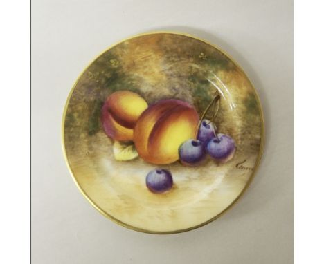 Royal Worcester porcelain 'Fruit' miniature plate, painted by William Roberts, black printed mark and date code for 1952, 9cm
