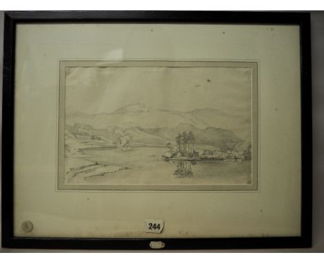 Early 19th Century School - Pencil drawing - 'Rydal from the Road to Grasmere', 20cm x 32cm, framed, inventory plaque No. 157