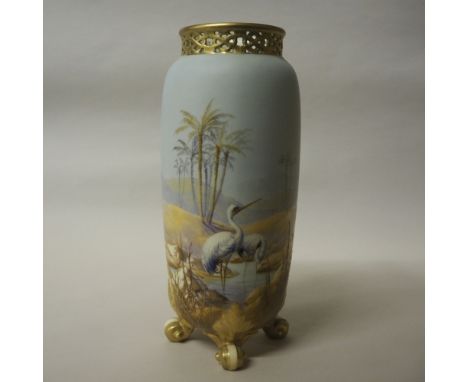 Royal Worcester porcelain 'Stork' vase painted by Walter Powell, green printed mark and date code for 1913, shape G42, 22cm h