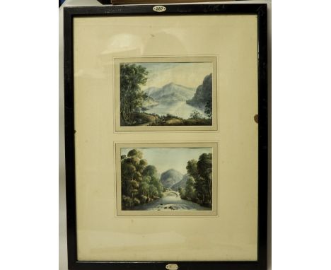 Early 19th Century School - Two watercolours - 'Scene on the English Lakes, Thornthwaite Bridge', each 13cm x 19cm, framed as