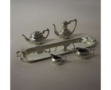 George VI silver miniature four piece tea and coffee service with tray by Barker Brothers, Birmingham 1950/51