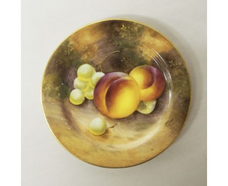 Royal Worcester porcelain 'Fruit' miniature plate, painted by William Roberts, black printed mark and date code for 1954, 9cm