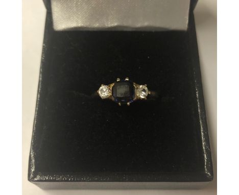 18ct gold mounted diamond and blue stone ring, size L