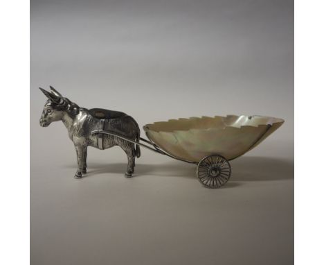 Rare Edward VII silver and mother of pearl 'Donkey &amp; Cart' pin cushion and basket by Adie &amp; Lovekin, Birmingham 1909,