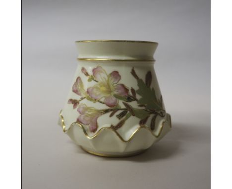 Royal Worcester porcelain ivory ground flower vase, puce printed mark, date code for 1887, shape No. 166, 8.2cm high