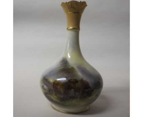 Royal Worcester porcelain 'Highland Cattle' vase, painted by Harry Stinton, green printed mark, date code for 1908, shape No.