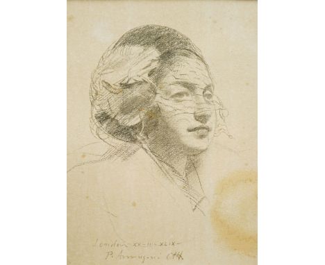 Pietro Annigoni OMRI (Italian 1910-1988): Portrait of a Veiled Lady, pencil drawing signed inscribed and dated 'XLIX' 20cm x 