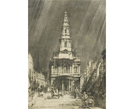Francis Dodd (British 1874-1949): 'St Mary Le Strand (with Sky)', drypoint etching signed in pencil 36cm x 27cm