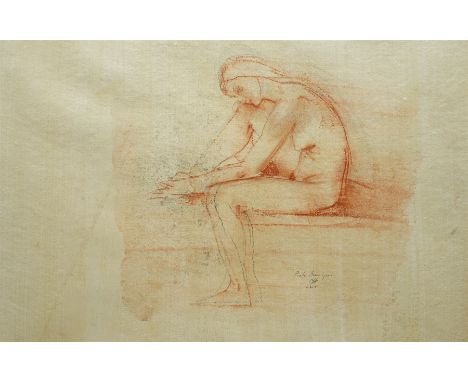 Pietro Annigoni OMRI (Italian 1910-1988): Seated Nude Female Study, sanguine chalk sketch signed and dated LXIX 36cm x 54cm