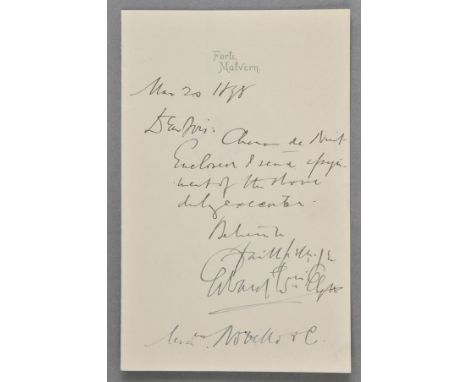 *Elgar (Edward, 1857-1934). Autograph letter signed 'Edward Wm. Elgar', Forli, Malvern, 20 March 1898,  to Novello & Co., 'Ch
