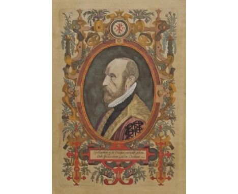 Ortelius (Abraham). [Portrait], Spectandum dedit Ortelius mortalib orbem Orbi spectandum Galleus Ortelium. Papius, circa 1595