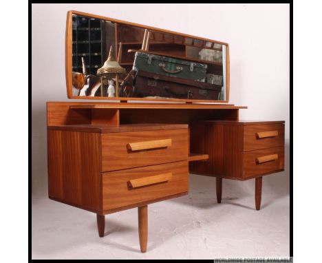 A vintage / retro floating shelf dresser / sideboard with twin pedestal drawers either side having full mirror above.