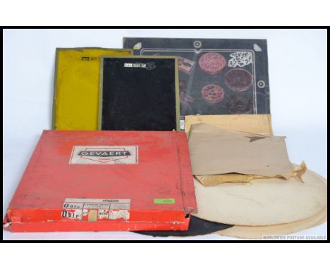 A collection of vintage  retro collectable original advertising slides/plates for printers, containing sweets, ceramics etc