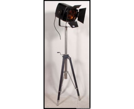 A vintage retro  Industrial theatre Strand Lees Midel 4-7301-7 stage light complete with barn doors and mount atop. Raised on