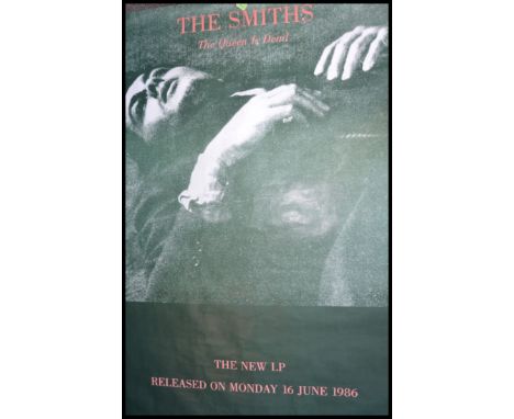 The Smiths / Morrissey shop advertising poster for  ' The Queen Is Dead ' album release with notation NEW LP RELEASED ON MOND