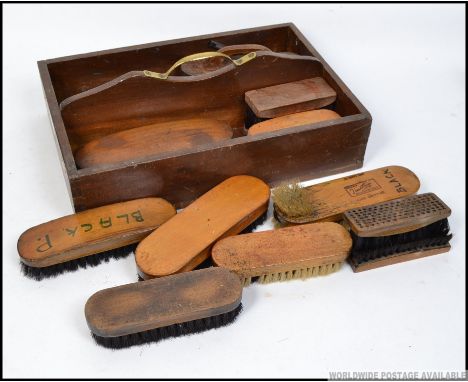 A collection of vintage shoe polishing brushes to include military ( crows foot ), Wrens and Blacks vintage dubbin. All in a 