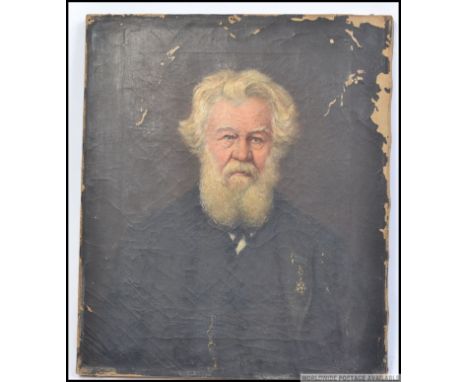 A 19th century 3/4 portrait study oil on canvas of an elderly gentleman wearing the Portugese Order of the Tower and Sword. T