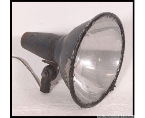 An Industrial heavy pendant yard / factory light with glass facia to the galvanised metal surround