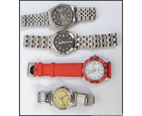A collection of vintage gentlemans wristwatches to include 30's Aviation on steel bracelet, Rotary black face with date dial,