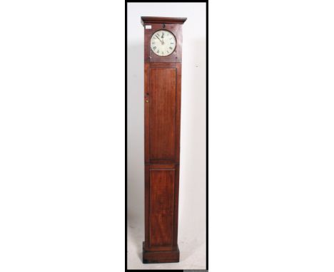 A retro vintage oak longcase clock of tall form being handmade with inset round dial clock and movement. Ex Industrial factor