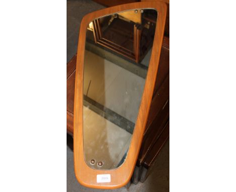 A vintage ' Atomic ' shaped teak wood 1970's wall mirror in the manner of G-Plan