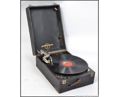 An early 20th century portable Columbia Viva-Tonal Grafonola No. 201 black cased portable record player / Gramaphone. W28cm 