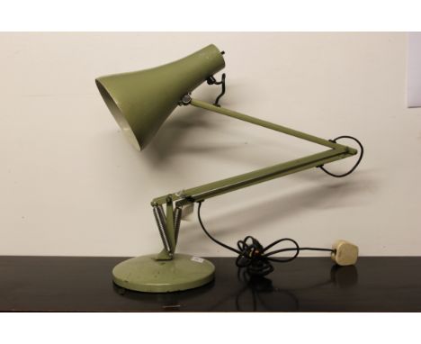 A retro 20th century Industrial original pale green coloured anglepoise desk lamp light. 