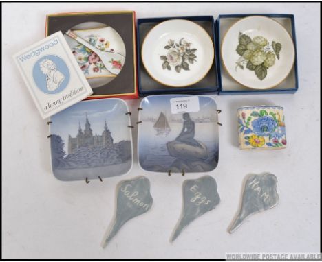 A collection of ceramics to include Copenhagen dishes, Royal Worcester boxed dishes x 2, Masons Regency bowl.and a Wedgwood b