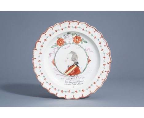 Full title: A Dutch decorated English creamware orangist portrait plate, 18th C.Description: Dia.: 25,5 cmÊ  ÊProvenance:Ê - 